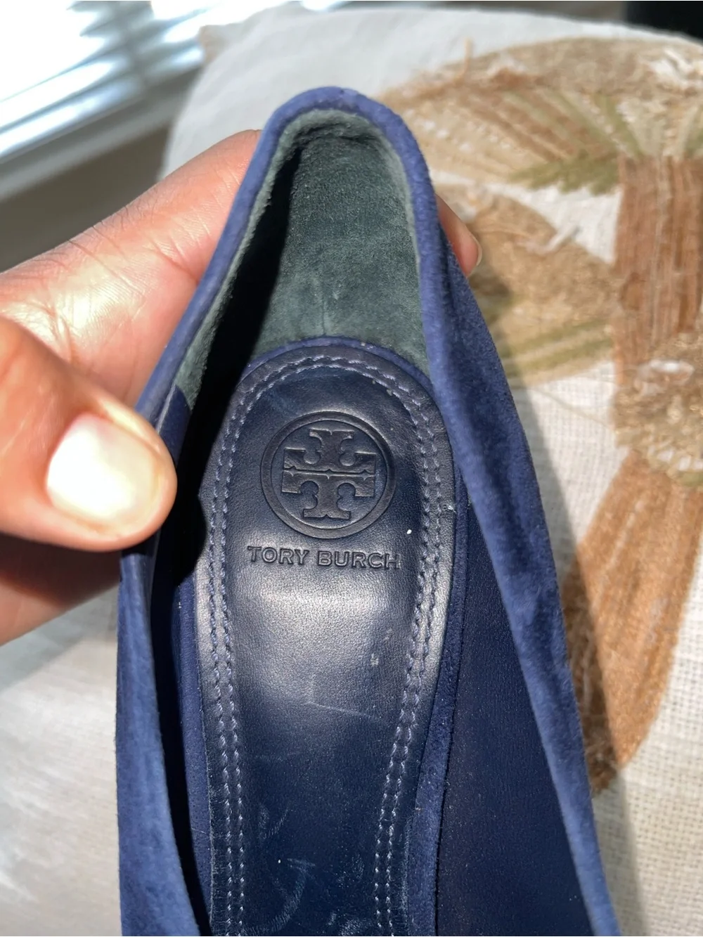 Tory Burch Navy Suede Block Heel Pumps